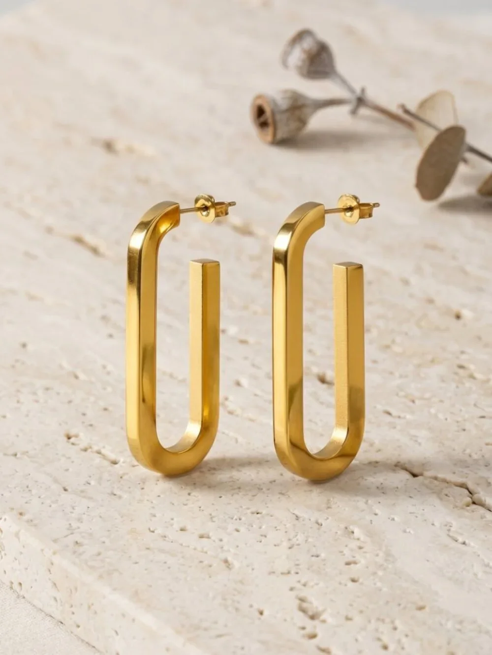 U-Shape Geometric Hoop 18K Gold Plated Stainless Steel Earrings Minimalist